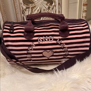 Y2K Authentic Juicy Couture Pink and Brown color Striped Travel Bag Cute💕